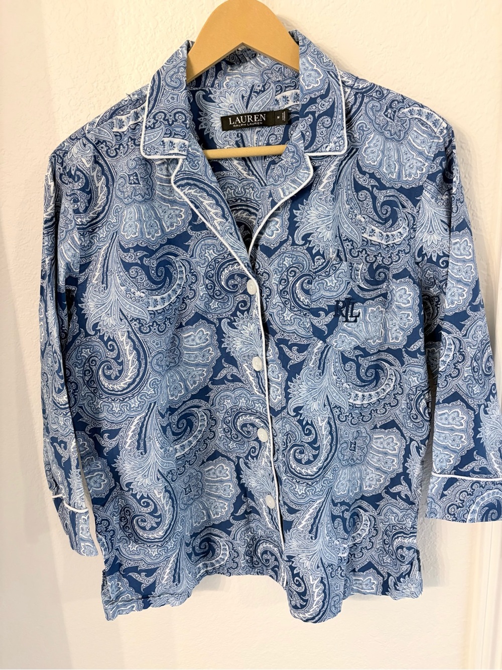 Lauren Ralph Lauren Blue White Paisley Pajama Top Women's Medium